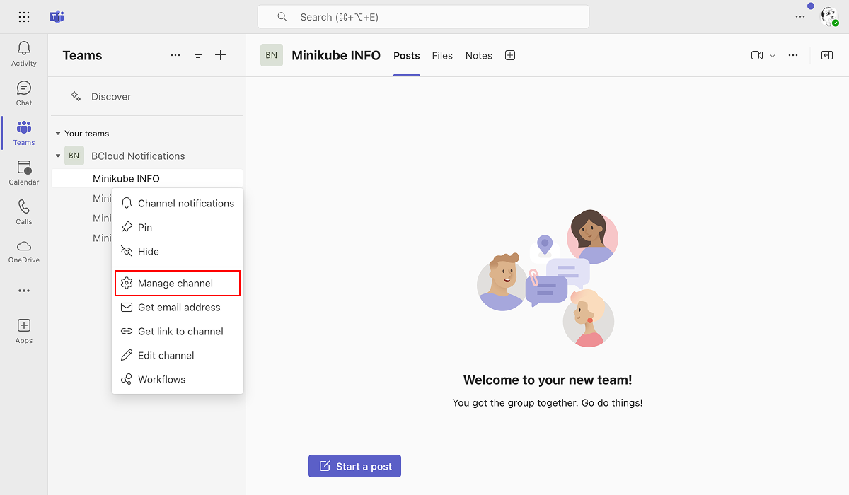 Microsoft Teams Channel Management Dropdown