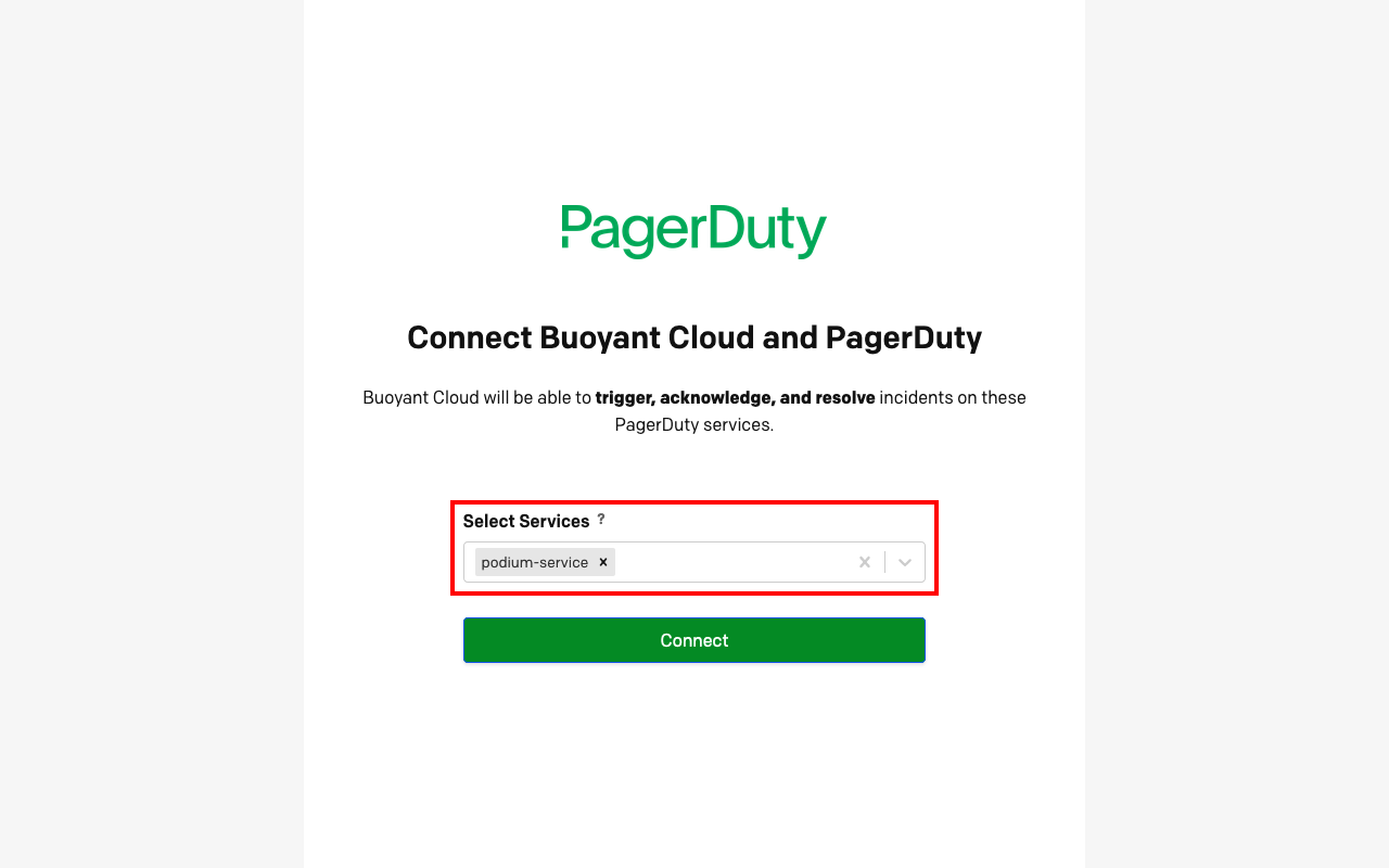 Select PagerDuty service