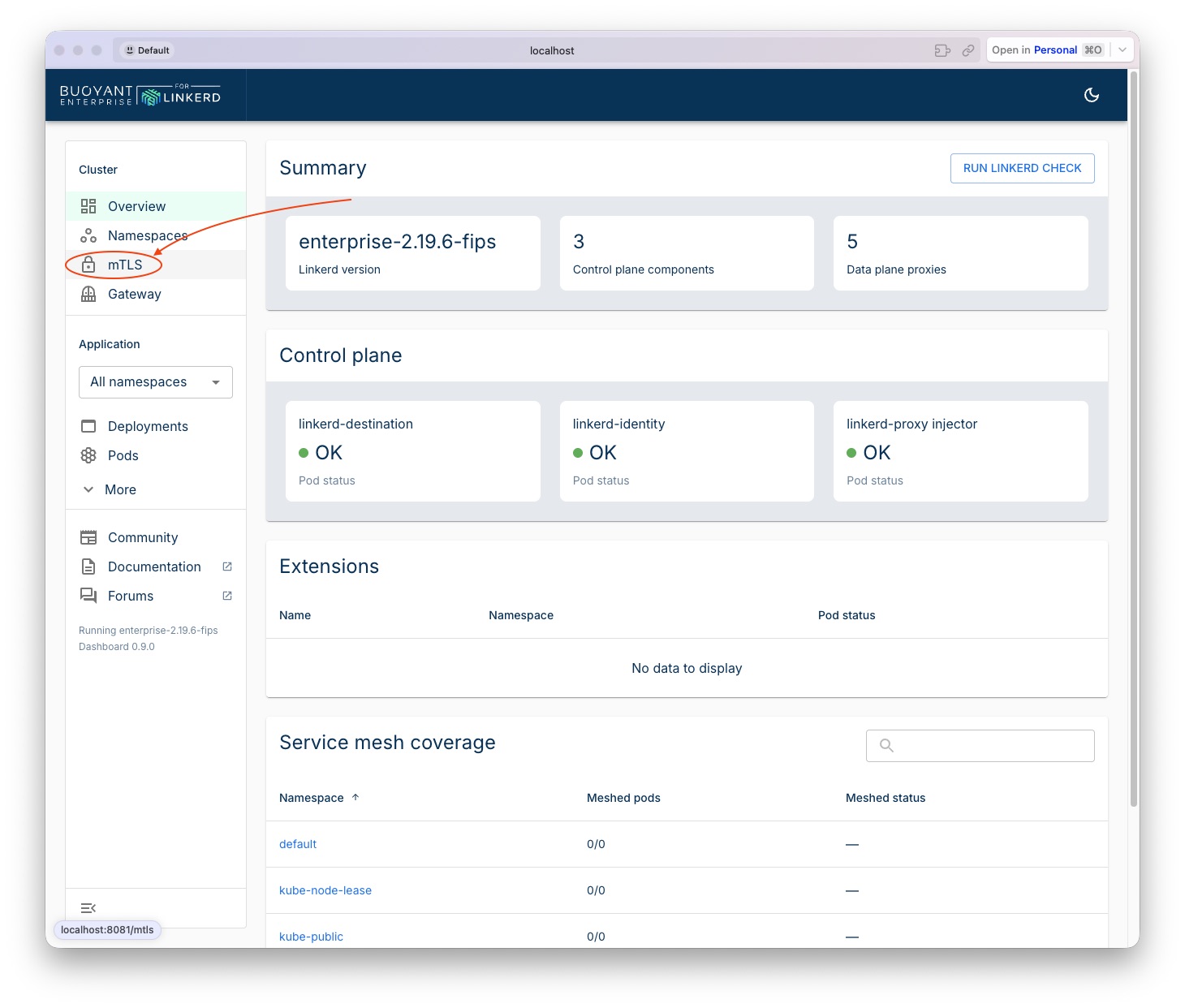 Dashboard mTLS Button